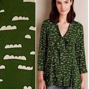 Anthropologie Maeve Deep Green Cloud Blouse L
